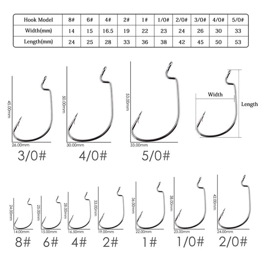 10pcs High Carbon Steel Fishing Hooks Set - Multi-Size, Black/Red