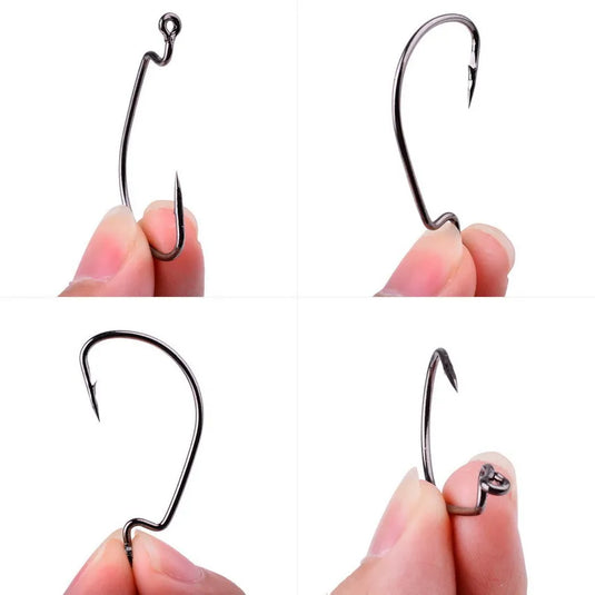 10pcs High Carbon Steel Fishing Hooks Set - Multi-Size, Black/Red